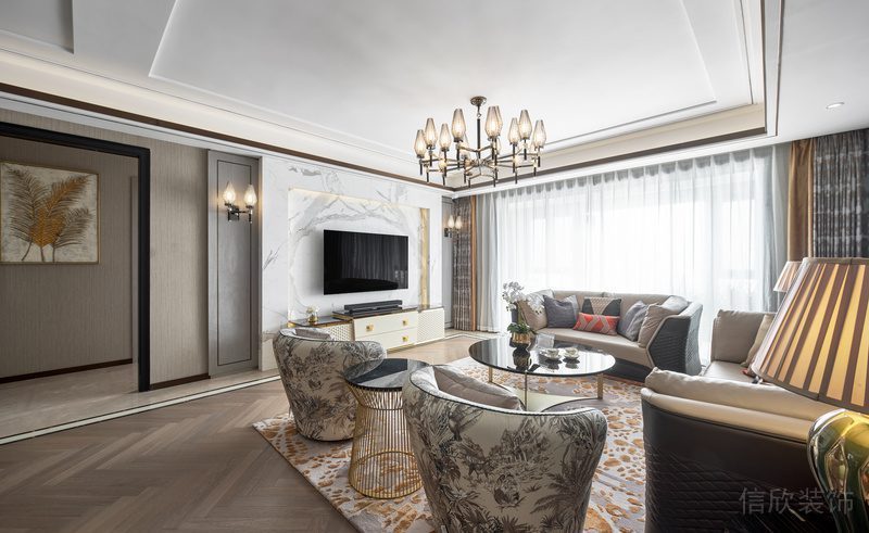 深圳羅湖現代輕奢風格裝修客廳效果圖