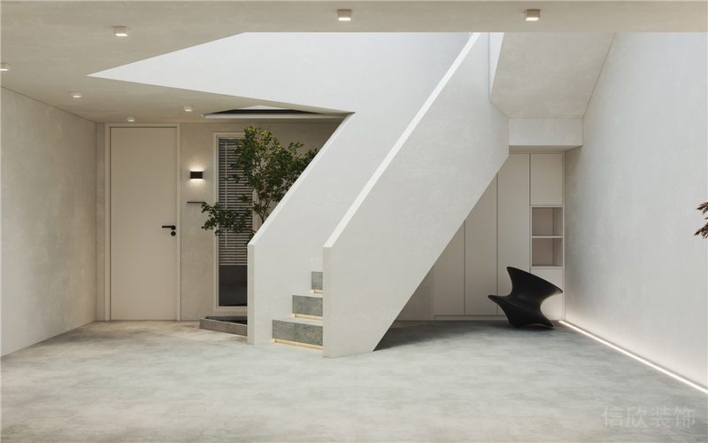 深圳南山現(xiàn)代簡約家庭裝修設(shè)計樓梯廳效果圖