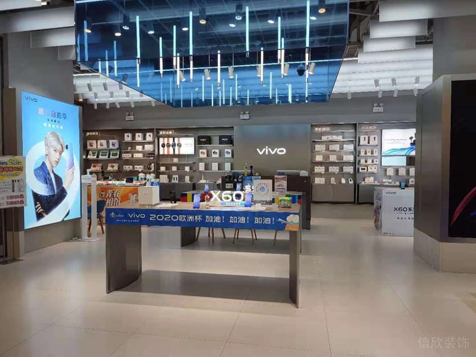 深圳羅湖現(xiàn)代風(fēng)格vivo專賣店裝修藍(lán)色玻璃天花