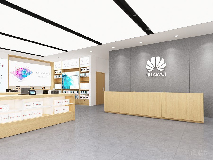 萬(wàn)象天地華為專賣店裝修設(shè)計(jì)收銀臺(tái)和形象墻
