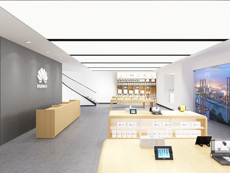 萬(wàn)象天地華為專賣店裝修設(shè)計(jì)中島展柜