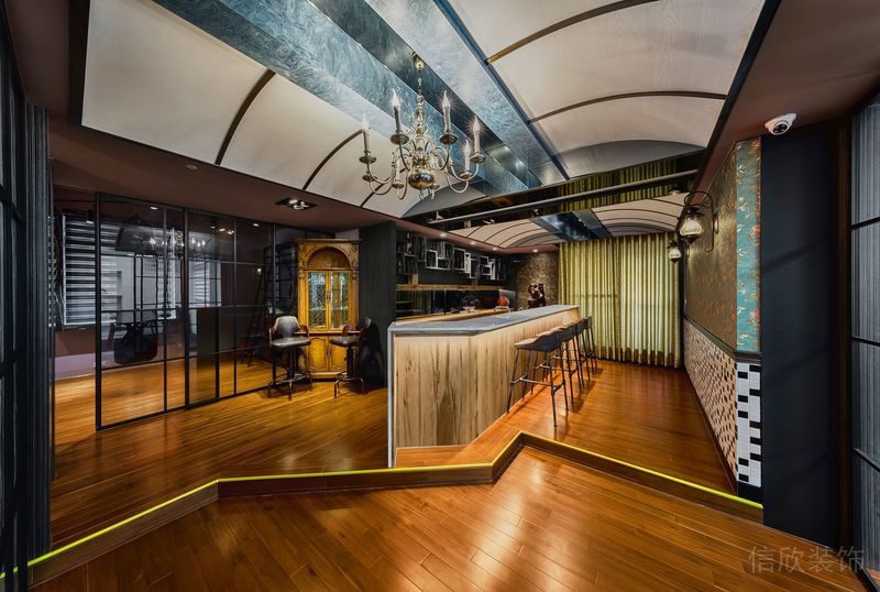 復(fù)古古典環(huán)形天花大理石金屬鎏金地板效果圖