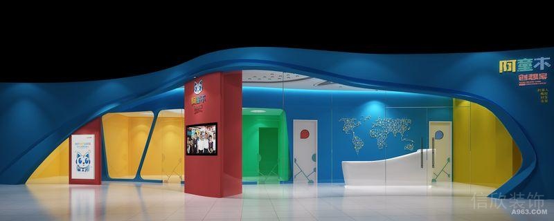 兒童木機(jī)器人裝修培訓(xùn)機(jī)構(gòu)白色墻柱創(chuàng)意設(shè)計玻璃平推門店鋪裝修效果圖