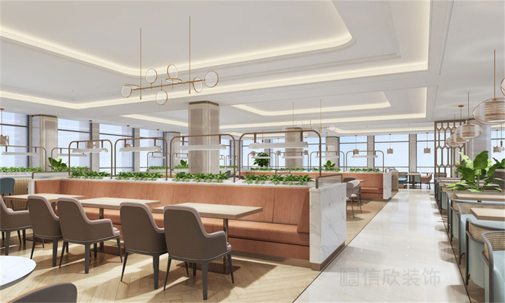 深圳龍華公司輕奢風員工餐廳裝修設計卡座 深圳龍華公司輕奢風員工餐廳裝修設計卡座
