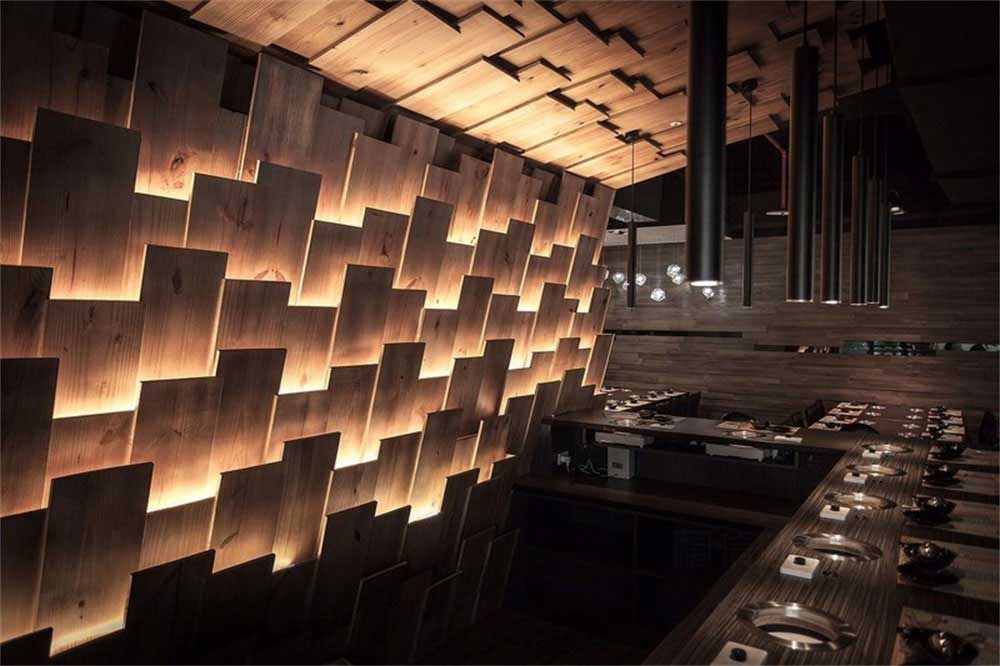 深圳鹽田現代簡約風格火鍋店裝修設計木飾面造型背景墻 深圳鹽田現代簡約風格火鍋店裝修設計木飾面造型背景墻