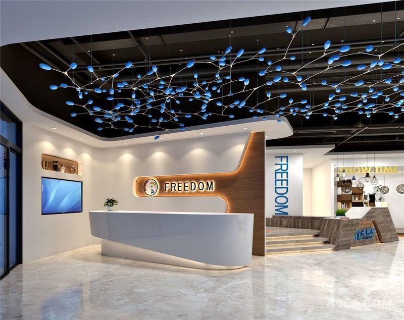 天花鏤空創(chuàng)意吊頂工業(yè)風前臺區(qū)陶瓷效果圖木質(zhì)創(chuàng)意設(shè)計點綴機構(gòu)