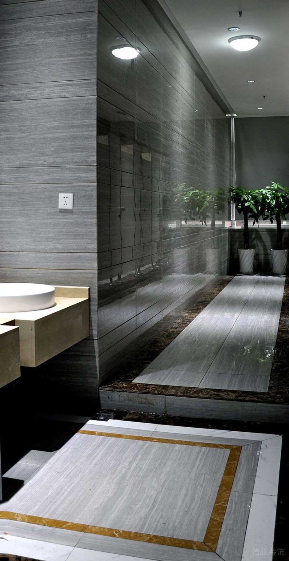 灰色辦公室衛(wèi)生間裝修效果地臺(tái)設(shè)計(jì)防水大理石瓷磚洗手臺(tái)設(shè)計(jì)