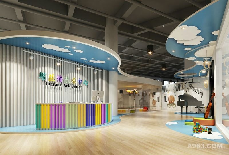 藝術(shù)中心條紋彩色創(chuàng)意弧線設(shè)計(jì)工業(yè)風(fēng)簡約現(xiàn)代大廳休息區(qū)音樂培訓(xùn)班