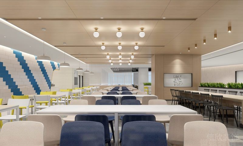 現(xiàn)代北歐風辦公空間職工餐廳裝修圖