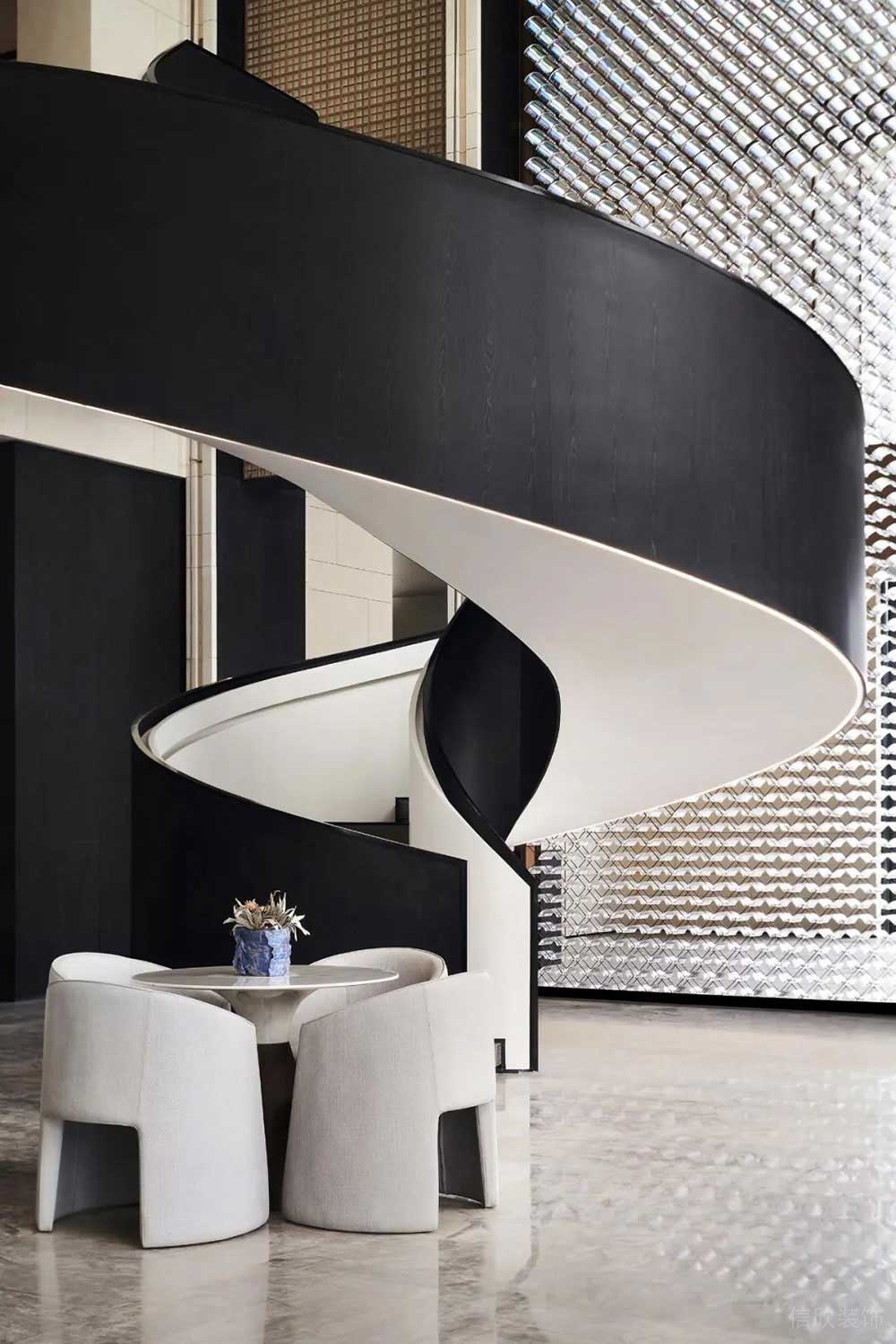 現(xiàn)代輕奢風(fēng)辦公場(chǎng)所樓梯廳休閑洽談區(qū)裝修圖