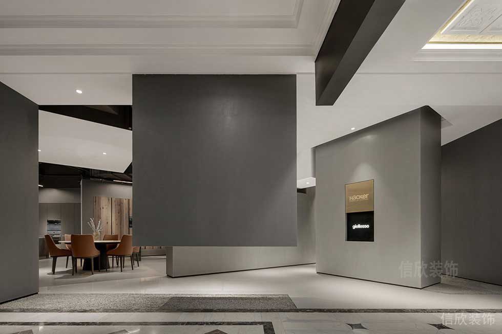 大理石全屋定制辦公室休息區(qū)灰色墻體懸空設(shè)計效果
