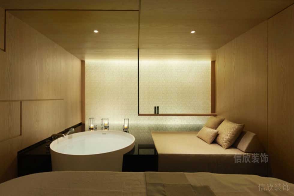 浴缸裝修設(shè)計圖實木環(huán)形spa生活感按摩區(qū)域設(shè)計休息區(qū)裝修