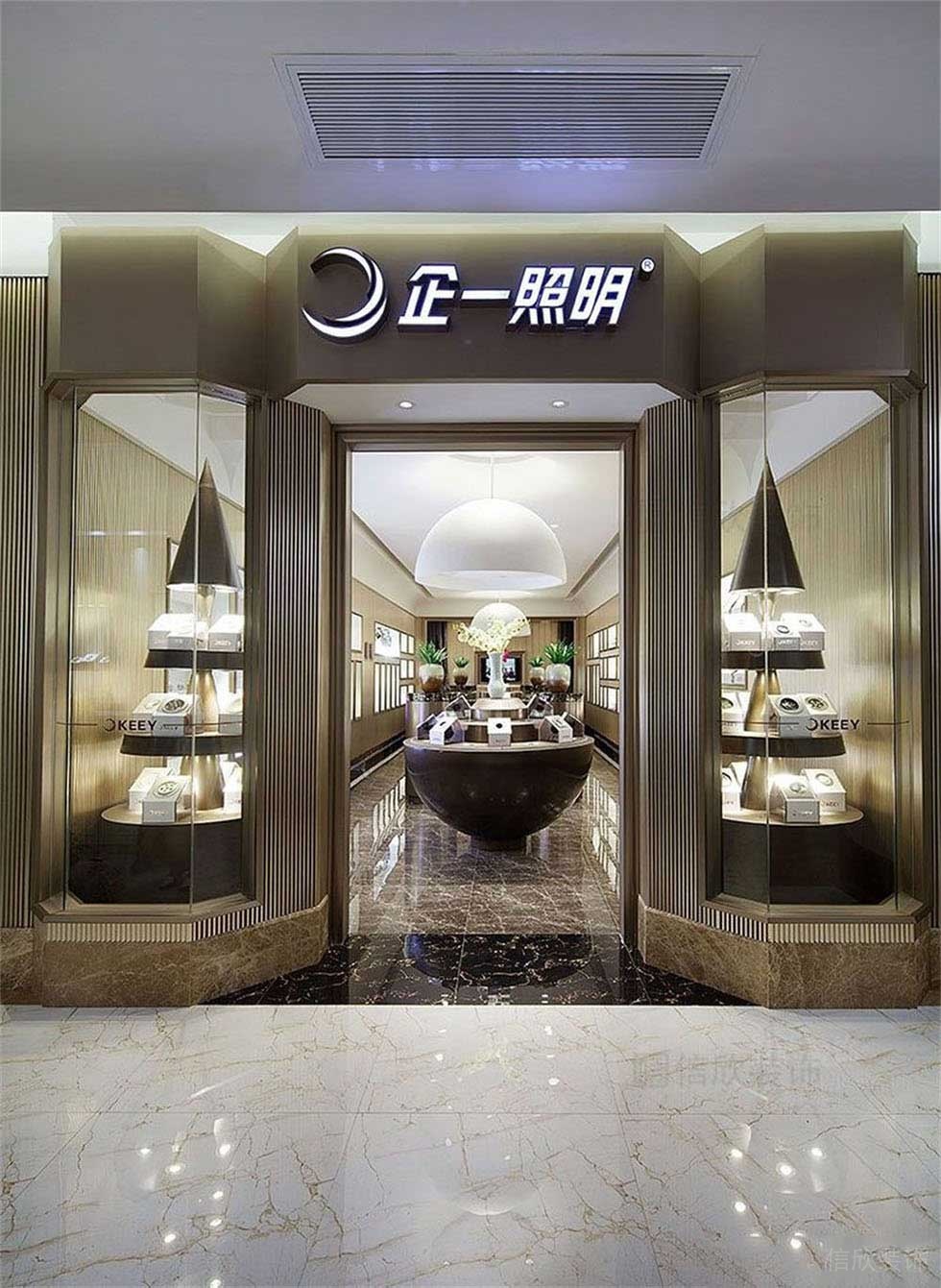 照明店鋪裝修櫥窗設(shè)計(jì)幾何線(xiàn)條大理石過(guò)道玻璃墻體隔斷效果圖