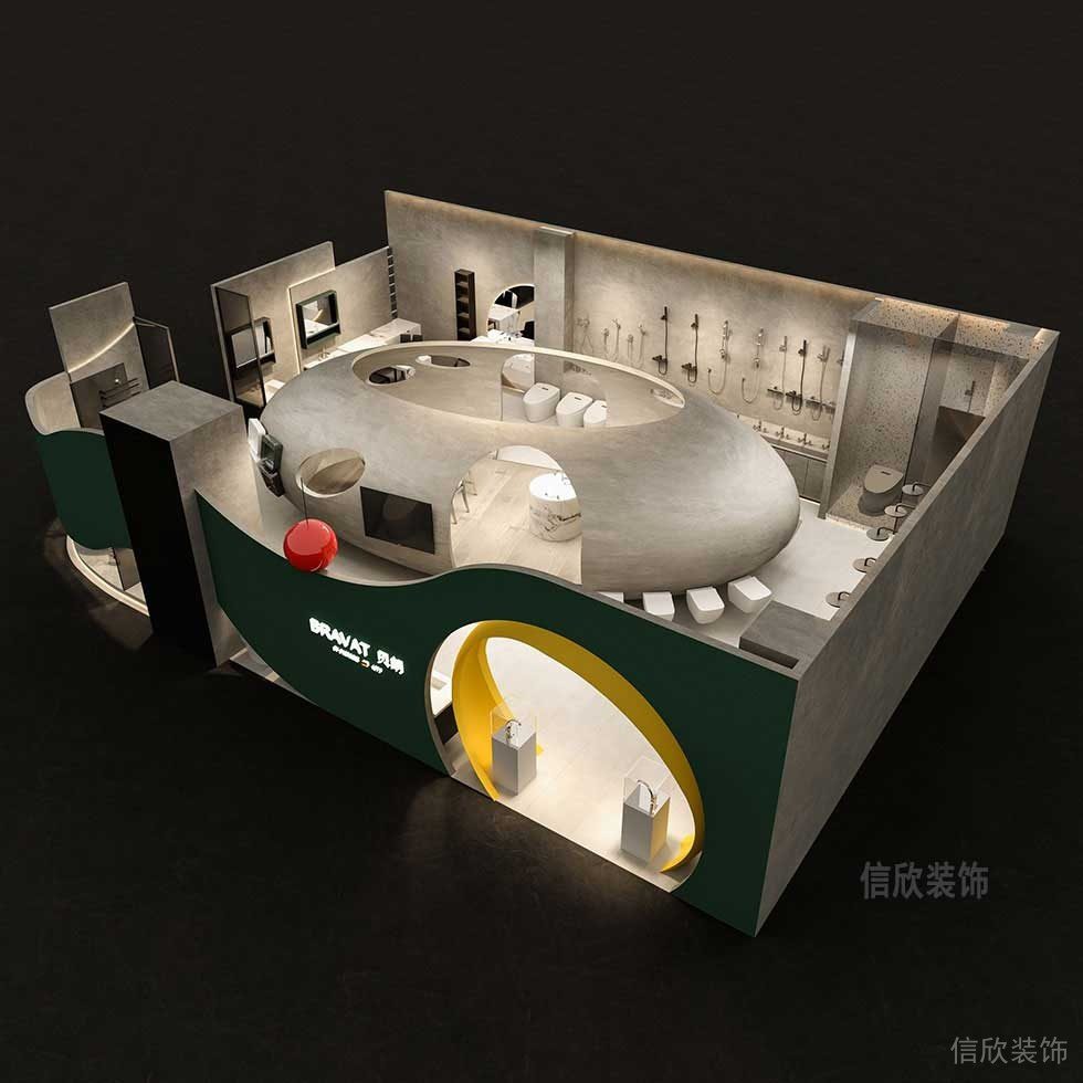 店鋪裝修鏤空墻體設(shè)計工業(yè)風(fēng)展廳水龍頭墻體懸掛區(qū)域設(shè)計