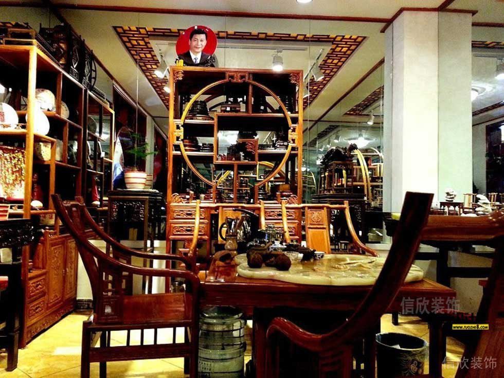 中式風(fēng)裝修效果圖木質(zhì)休息區(qū)墻柜裝修店鋪茶水間效果圖