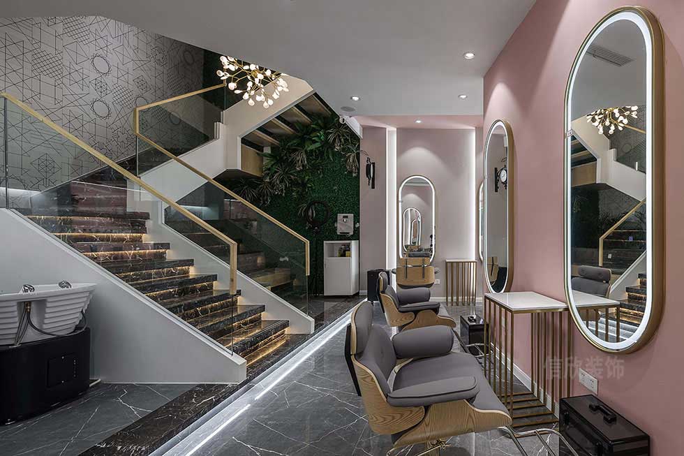 粉色的美發(fā)店發(fā)廊大廳裝修設(shè)計(jì)