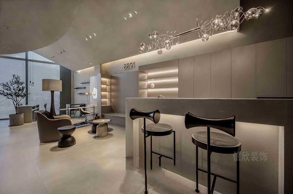 辦公室接待區(qū)米黃色大理石吧臺