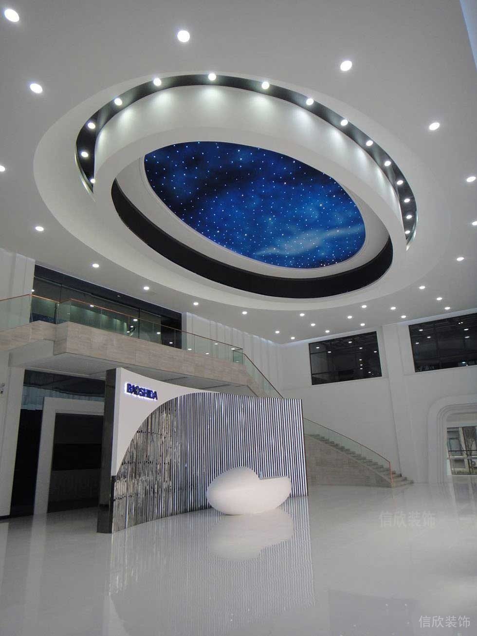星空天花裝修創(chuàng)意燈飾辦公室現(xiàn)代大廳裝修大理石過道樓梯裝修