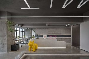 工業風地臺燈飾環形設計石材創意休息區辦公室前臺區域效果圖