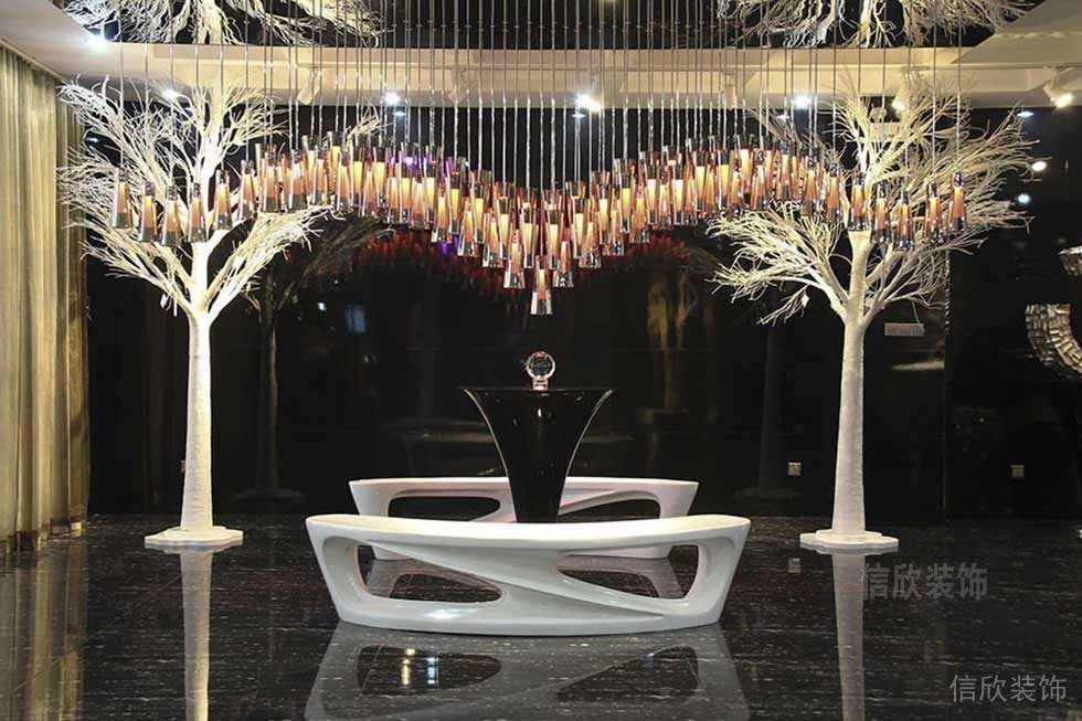 水晶吊頂裝修弧線沙發休息區大理石地板辦公室等候區大廳