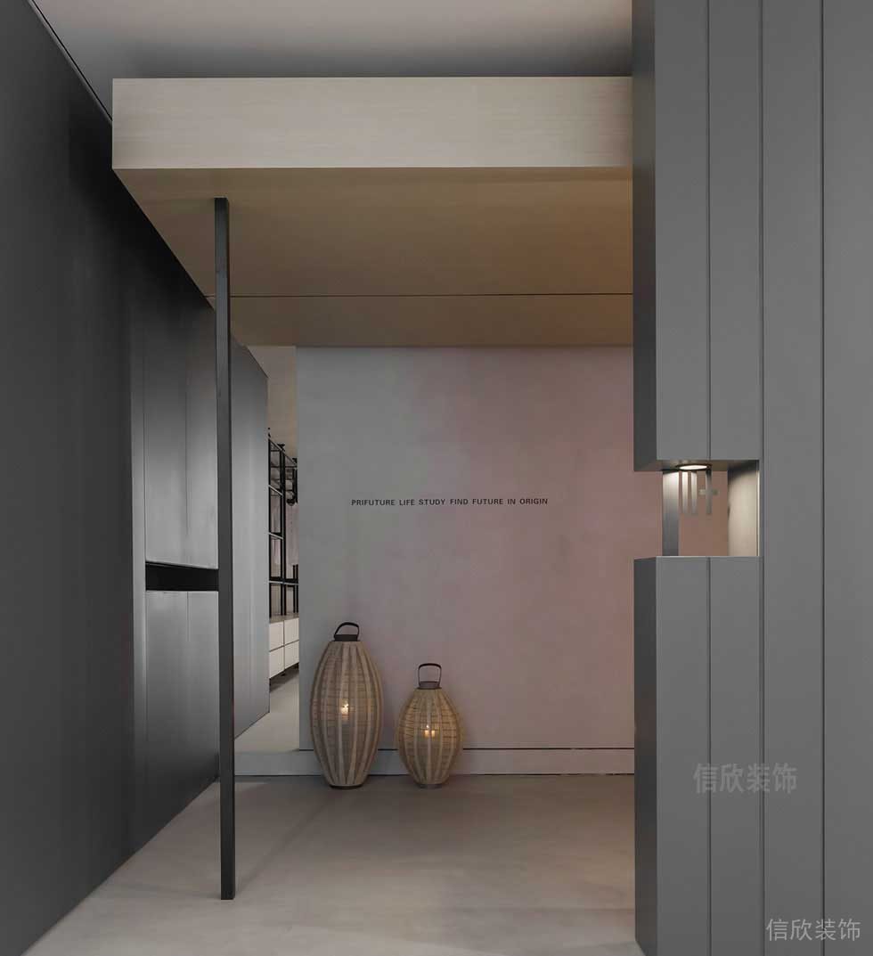 木質天花創意墻體設計效果圖辦公室走廊簡約風裝修圖