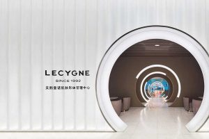 肌膚管理中心美容機構裝修墻體純白條紋設計效果圖鏤空過道裝修