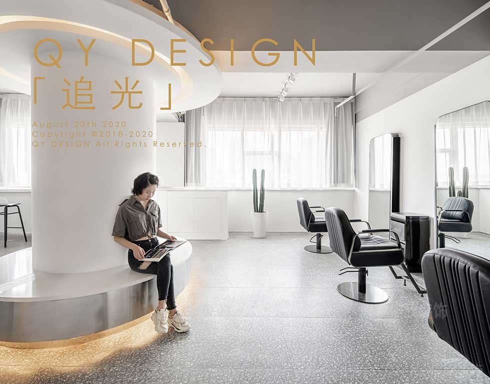 現(xiàn)代發(fā)型工作室水磨石地板墻柱休息區(qū)環(huán)境設(shè)計燈飾效果圖