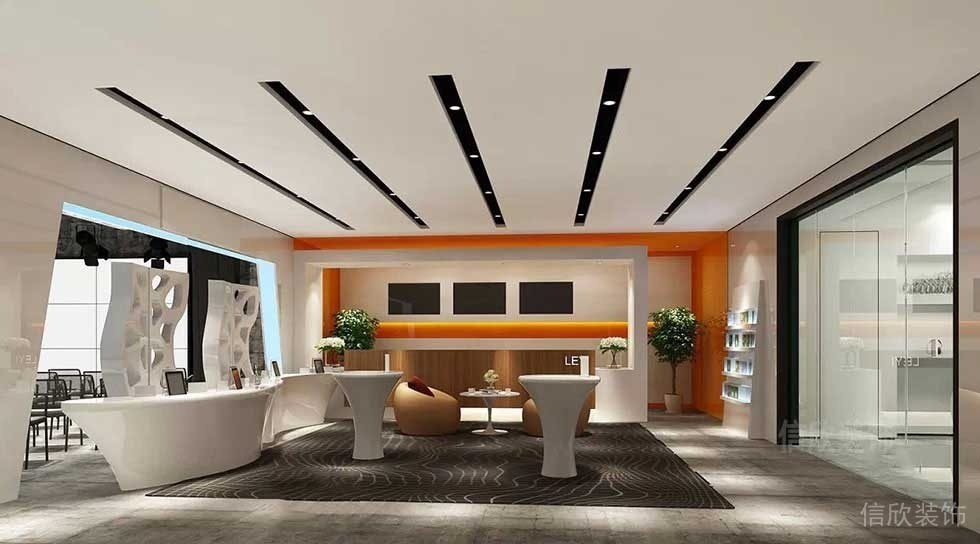 辦公室休息區天花內嵌式吸頂燈裝修地毯效果圖多人員工開放式休息區