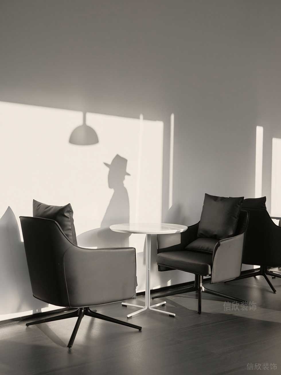 極簡風(fēng)格集團(tuán)辦公室休閑洽談區(qū)效果圖