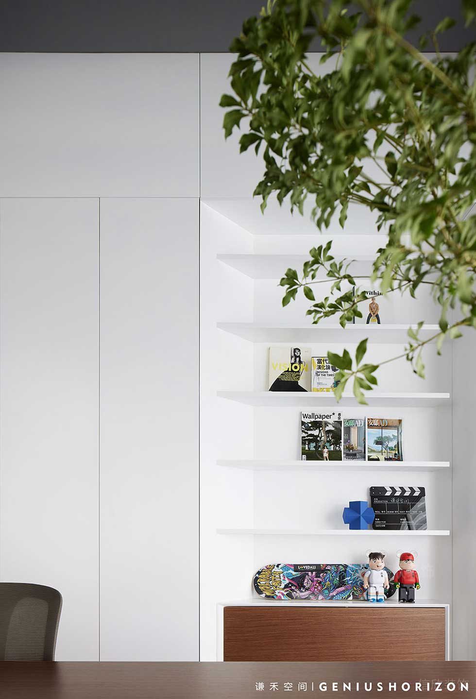 簡約風(fēng)格辦公空間內(nèi)嵌式裝飾陳列柜效果圖