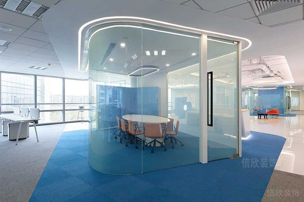 現代風格商務公司玻璃房會議室效果圖