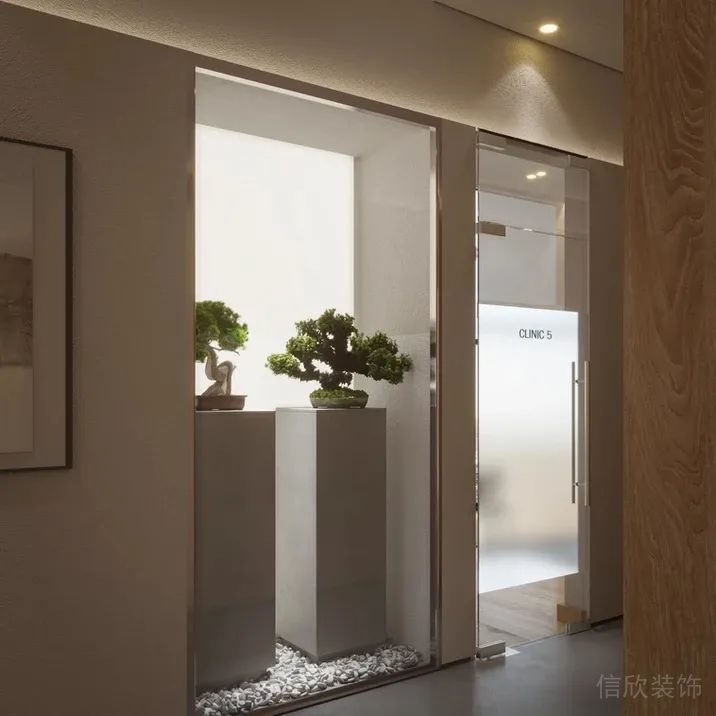 現代簡約風格辦公室過道綠植陳設效果圖