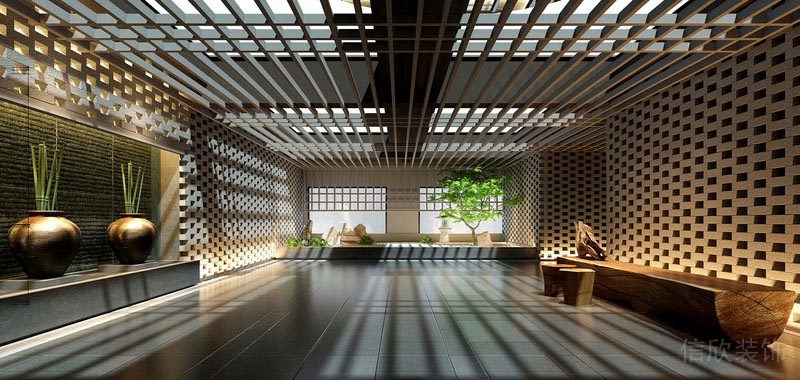 深圳景田餐飲裝修設計公司案例前廳園林休閑