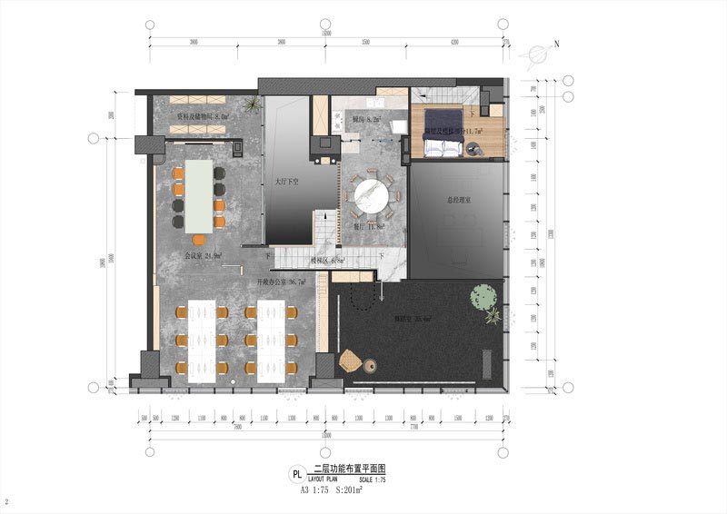 二樓功能分區(qū)布置平面圖