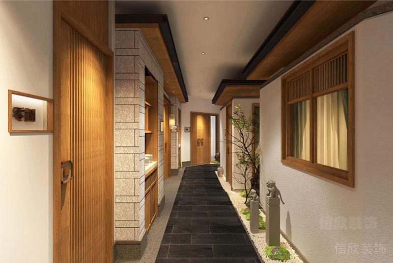 深圳福田餐飲飯館湯包裝修設(shè)計圖走廊情景裝飾