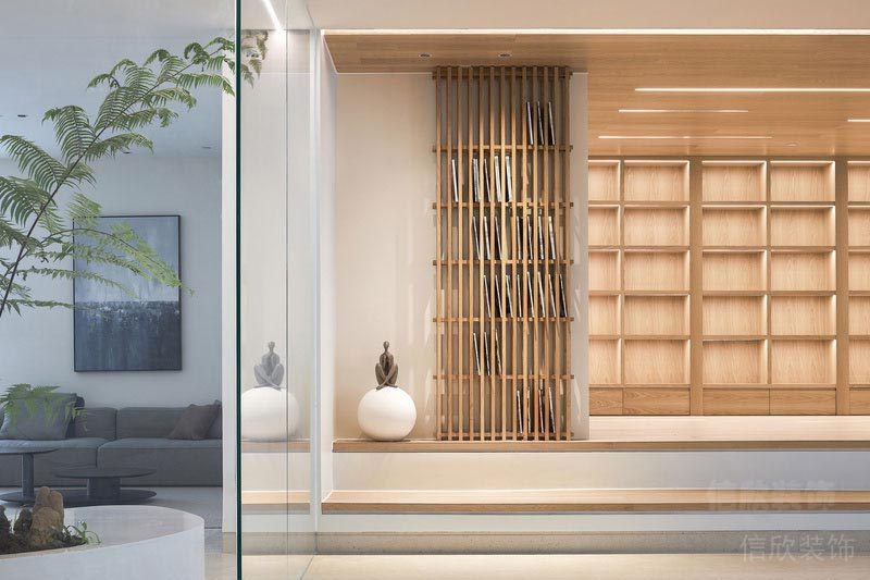 辦公室生態(tài)木免漆板展示柜燈光效果圖