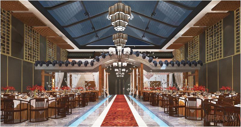 深圳寶安中式風(fēng)格餐飲店裝修圖婚宴廳用餐區(qū)效果圖
