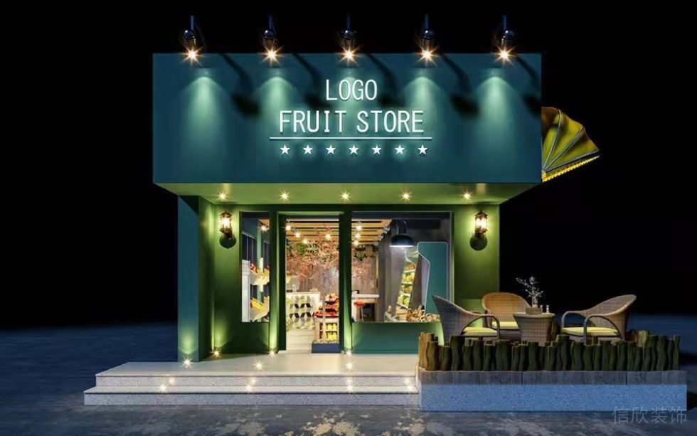 綠色店鋪裝修效果圖花店裝修戶(hù)外休息區(qū)臺(tái)階獨(dú)立大理石效果