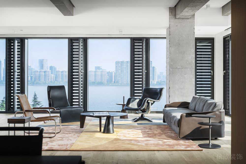 極簡風辦公室接待區(qū)皮質(zhì)沙發(fā)效果圖設(shè)計