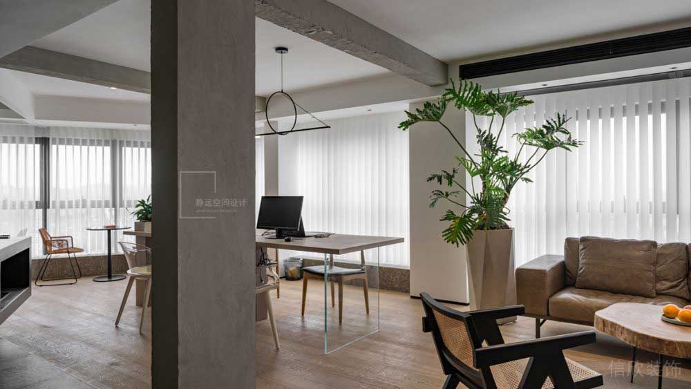 深色辦公區(qū)方形木質(zhì)地板裝修設(shè)計