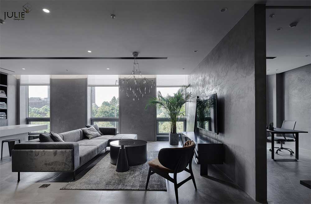 深圳光明現代風格暗色系辦公室設計裝修-休息區