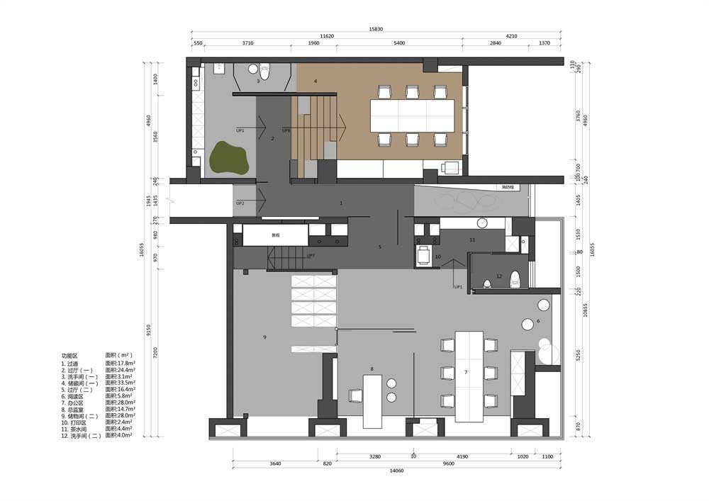 深圳市南山1000平新中式設(shè)計(jì)機(jī)構(gòu)裝修平面布置圖
