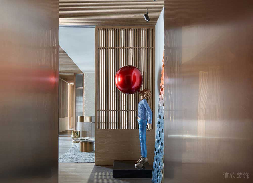 辦公室展示區(qū)木格柵形象墻裝修設(shè)計效果圖