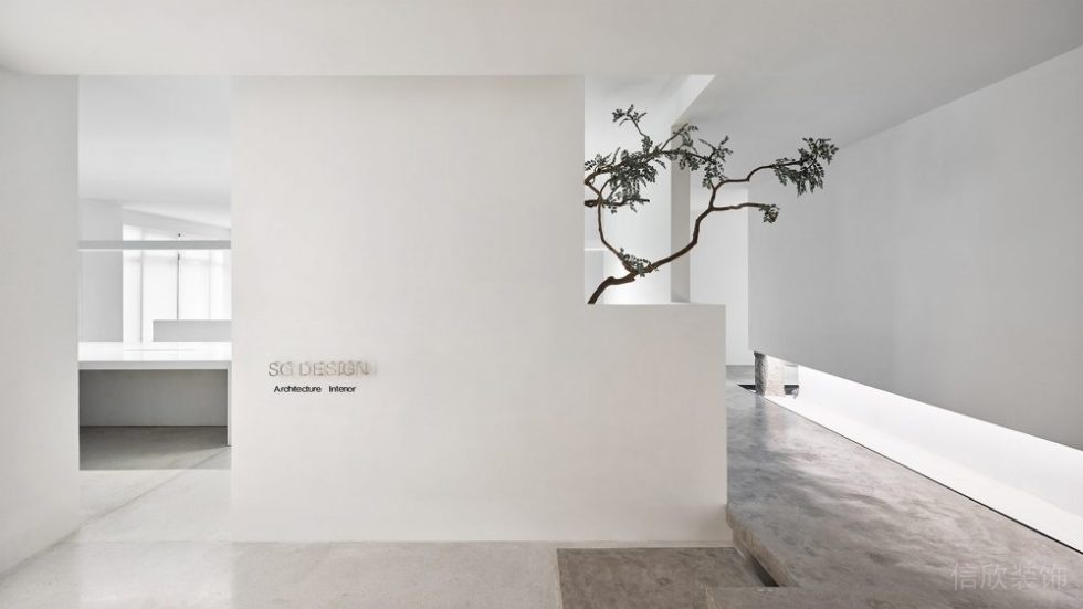 純白墻體幾何造型鏤空設(shè)計(jì)圖工作室中式風(fēng)效果