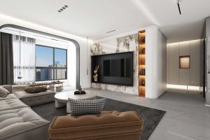 深圳碧桂園現(xiàn)代風(fēng)格樣板間裝修設(shè)計客廳效果圖