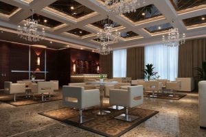 格子天花大理石地板水晶天花吊頂開(kāi)放式休息區(qū)裝修設(shè)計(jì)