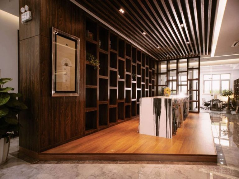 地臺復(fù)古收銀臺酒柜收納設(shè)計過道餐廳裝修