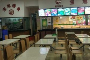 學校幼兒園飯?zhí)镁筒蛥^(qū)裝修設計木質一體式設計桌椅安全設計