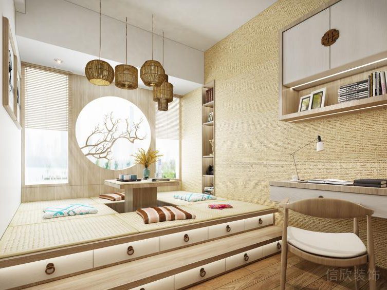 日式榻榻米休息區(qū)床設(shè)計(jì)書房木飾面兒童房裝修