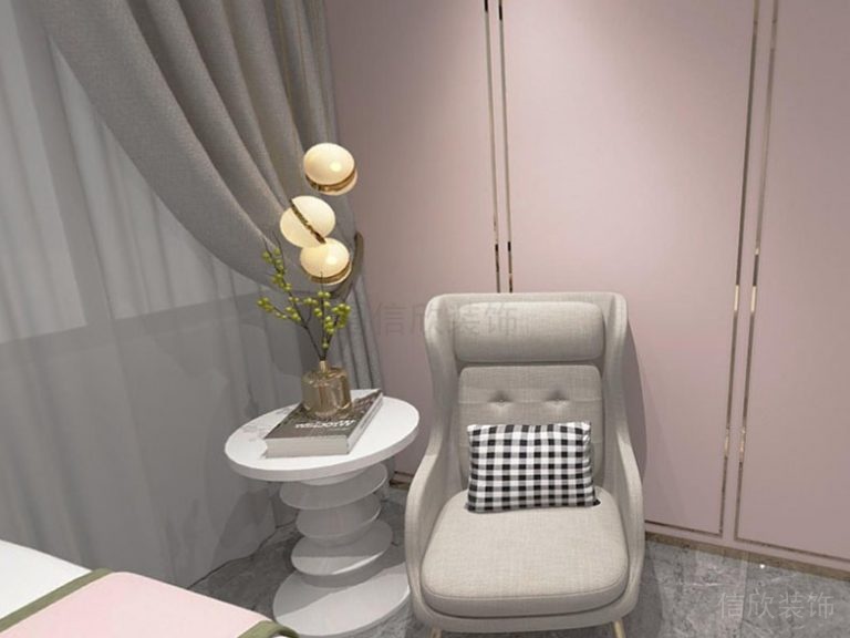 金屬扣條木墻面瓷磚地面布藝沙發設計